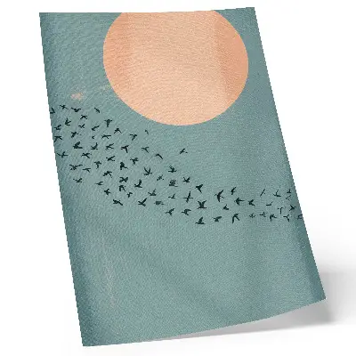 Arte de parede pássaros em voo com fundo azul em círculo grande