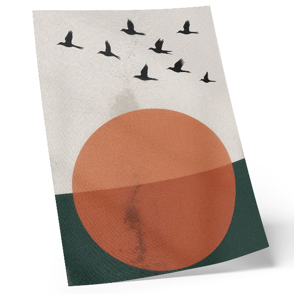 Poster decorativo Pássaros em voo, círculo laranja minimalista