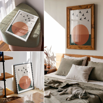 Poster decorativo Pássaros em voo, círculo laranja minimalista