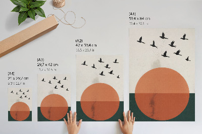 Poster decorativo Pássaros em voo, círculo laranja minimalista