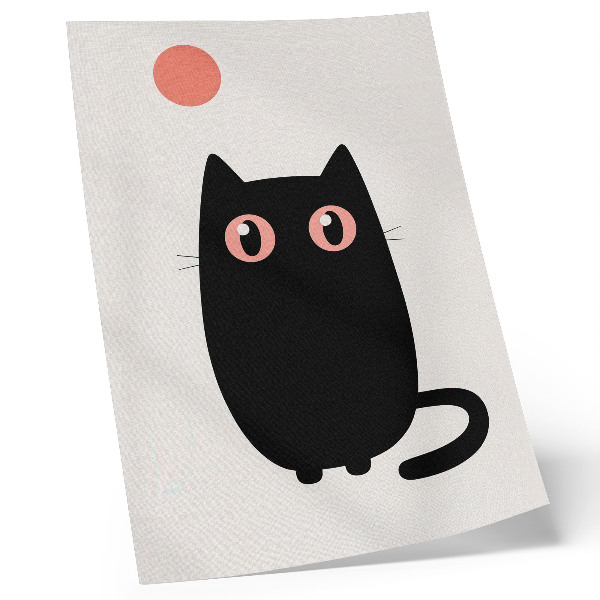 Arte de parede Gato preto com olhos rosa em fundo branco