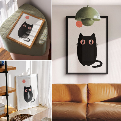 Arte de parede Gato preto com olhos rosa em fundo branco