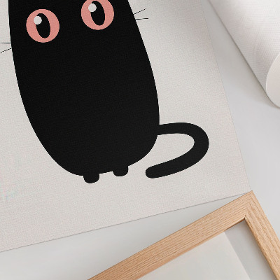 Arte de parede Gato preto com olhos rosa em fundo branco