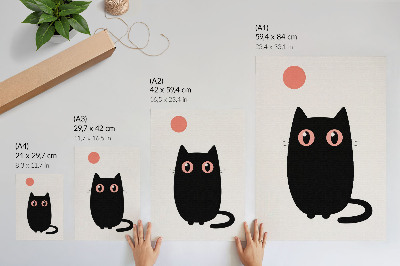 Arte de parede Gato preto com olhos rosa em fundo branco