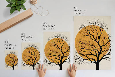 Poster para cozinha Uma árvore minimalista sobre um fundo laranja.