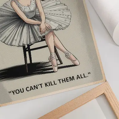 Poster decorativo bailarina com vestido de tule e letras pretas estilo nostalgia