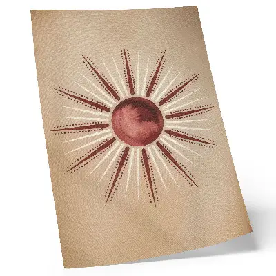 Arte de parede estilo boho com sol radiante em tons quentes