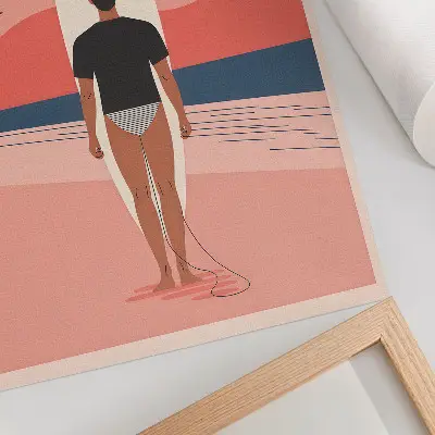 Impressão em tela prancha de surfe em praia com tema de paz e relaxamento