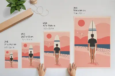 Impressão em tela prancha de surfe em praia com tema de paz e relaxamento