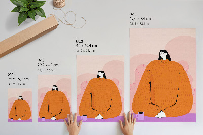 Arte de parede Ilustração de um personagem com um suéter laranja sobre um fundo rosa.