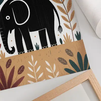 Poster decorativo elefante entre folhas com design elegante e minimalista