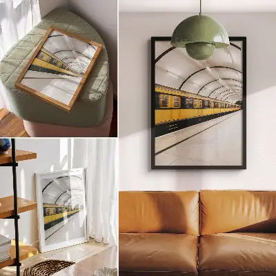 Pôster decorativo metrô moderno com linhas suaves e design dinâmico