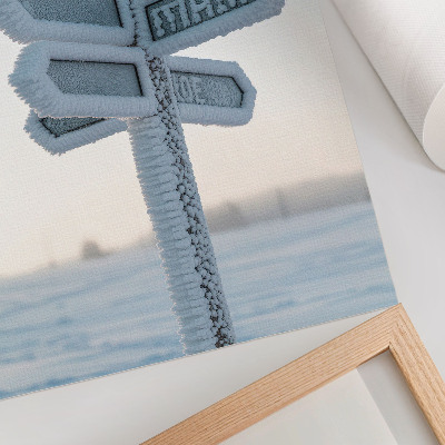 Arte de parede Sinalização direcional minimalista de inverno coberta de neve