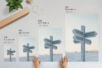 Arte de parede sinalização direcional minimalista com tema de inverno e neve