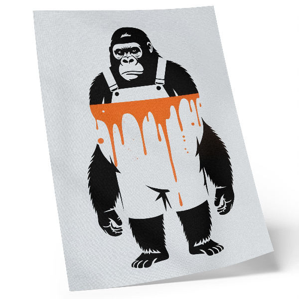 Poster decorativo Um gorila de macacão contra um fundo laranja vibrante.