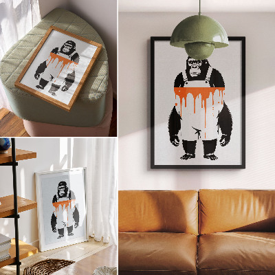 Poster decorativo Um gorila de macacão contra um fundo laranja vibrante.