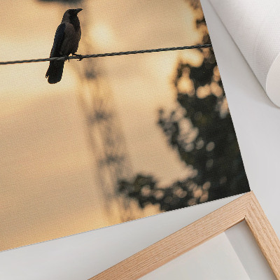 Poster para cozinha Pássaro em um fio, céu ao entardecer, fundo delicado.