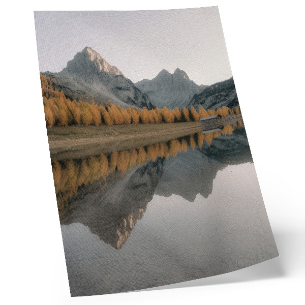 Impressão em tela Lago calmo, árvores de outono, reflexo, montanhas, natureza