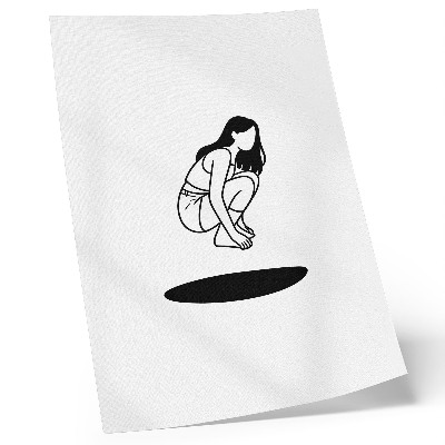 Arte de parede Uma figura agachada sobre um fundo branco sem detalhes.