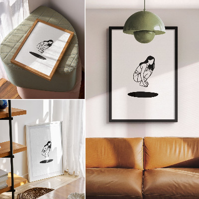 Arte de parede Uma figura agachada sobre um fundo branco sem detalhes.