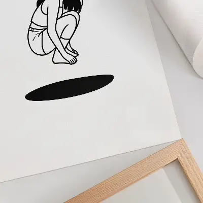 Arte de parede figura agachada em fundo branco minimalista