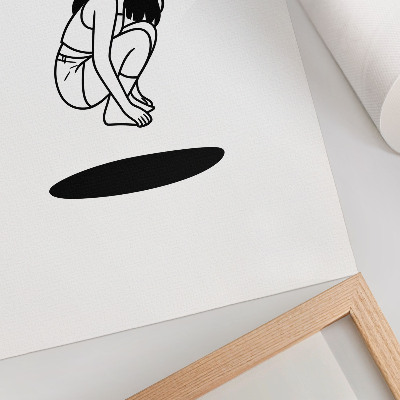 Arte de parede Uma figura agachada sobre um fundo branco sem detalhes.