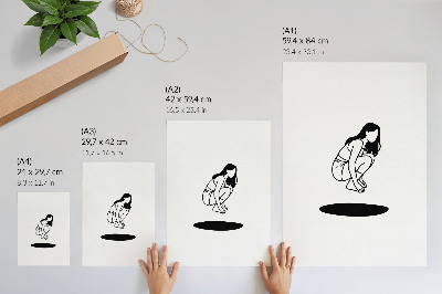 Arte de parede Uma figura agachada sobre um fundo branco sem detalhes.