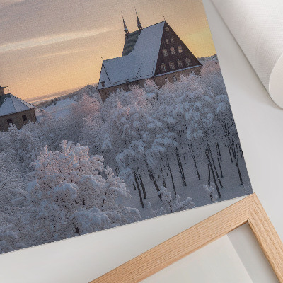 Arte de parede Paisagem de inverno com uma igreja coberta de neve