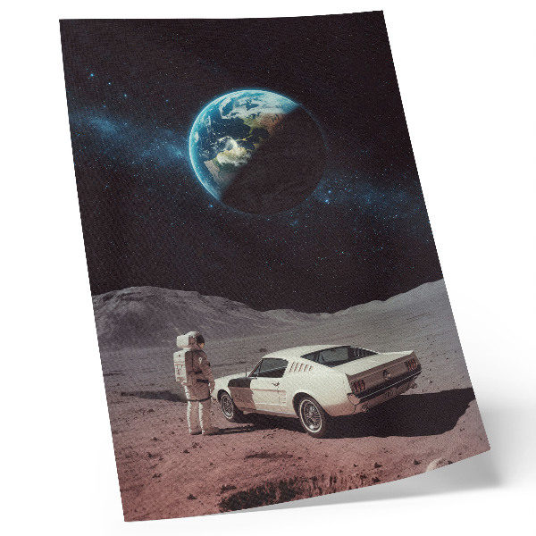 Impressão em tela Astronauta na Lua, carro, estrelas da Terra