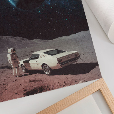 Impressão em tela Astronauta na Lua, carro, estrelas da Terra