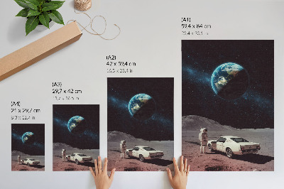 Impressão em tela Astronauta na Lua, carro, estrelas da Terra