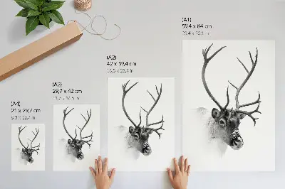 Poster para cozinha com renas majestosas em contraste preto e branco