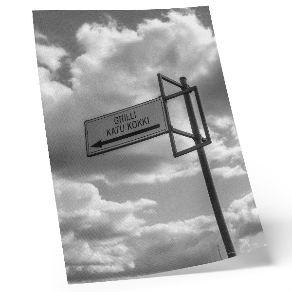 Poster decorativo Sinalização rodoviária em preto e branco obscurece a modernidade.