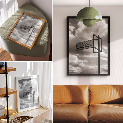 Poster decorativo Sinalização rodoviária em preto e branco obscurece a modernidade.