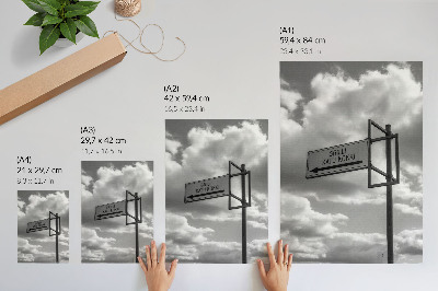 Poster decorativo Sinalização rodoviária em preto e branco obscurece a modernidade.