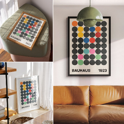 Poster para cozinha Círculos geométricos pretos em cores vibrantes, inspiração Bauhaus