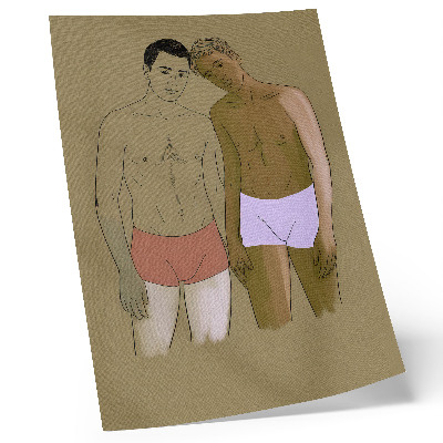 Arte de parede Ilustração de homens de cueca em tons quentes.