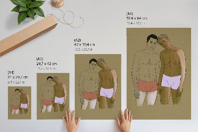 Arte de parede Ilustração de homens de cueca em tons quentes.