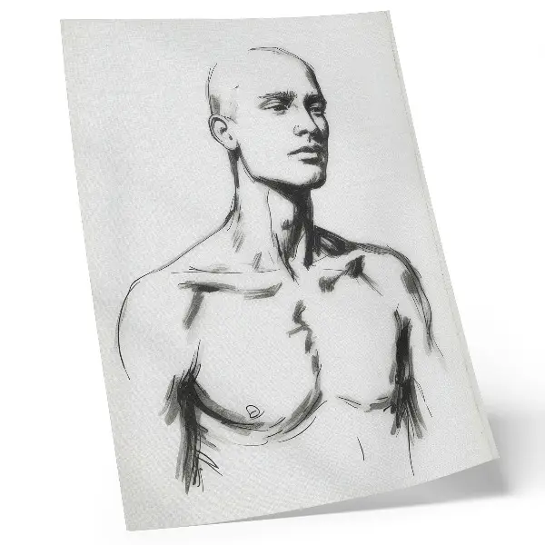 Impressão em tela desenho em preto e branco de figura masculina
