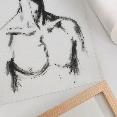 Impressão em tela desenho em preto e branco de figura masculina
