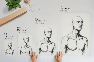 Impressão em tela desenho em preto e branco de figura masculina