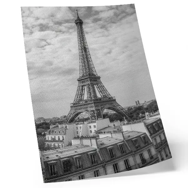 Poster para cozinha com elegante perspectiva moderna da Torre Eiffel em tons de cinza