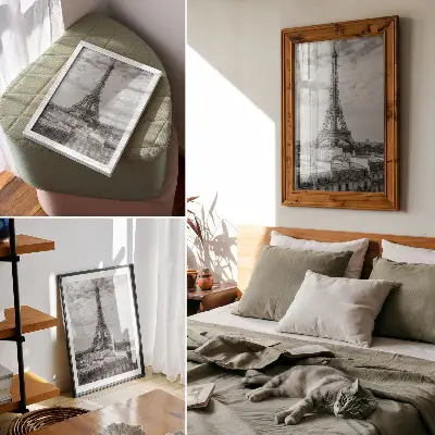 Poster para cozinha com elegante perspectiva moderna da Torre Eiffel em tons de cinza