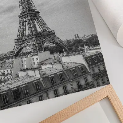 Poster para cozinha com elegante perspectiva moderna da Torre Eiffel em tons de cinza