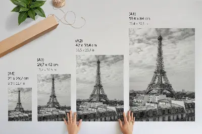 Poster para cozinha com elegante perspectiva moderna da Torre Eiffel em tons de cinza