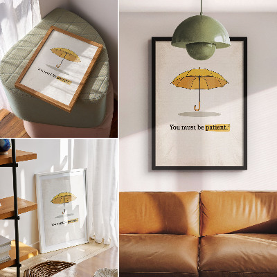 Poster decorativo minimalismo em fundo creme com guarda-chuva amarelo