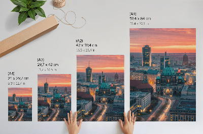 Poster para cozinha Cidade moderna à noite com iluminação aconchegante.