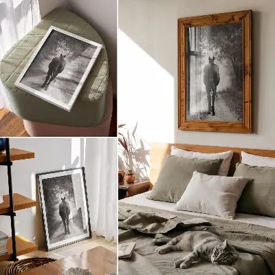 Poster decorativo fotografia de um cavalo em preto e branco na floresta