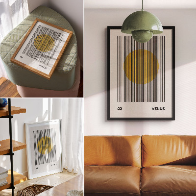 Poster para cozinha linhas de contraste círculo amarelo arte óptica