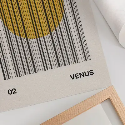 Poster para cozinha com arte óptica de linhas de contraste em círculo amarelo